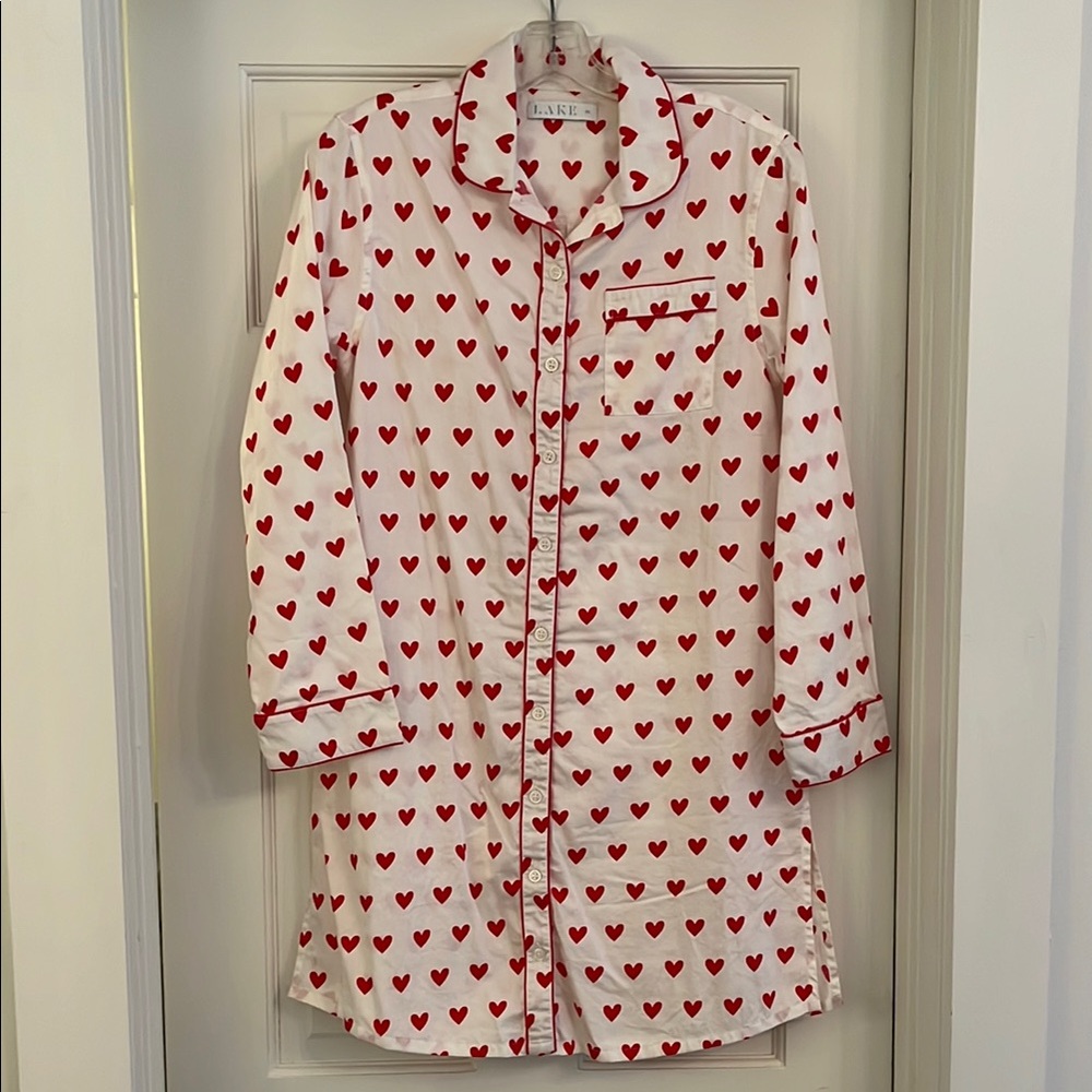 LAKE Pajamas Poplin Heart Night Shirt, XS